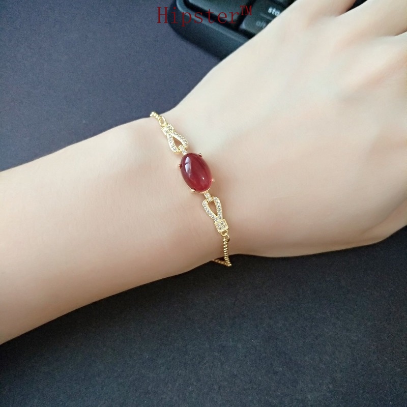 New Red Agate Fashion Elegant Red Simple Personality Gold Bracelet