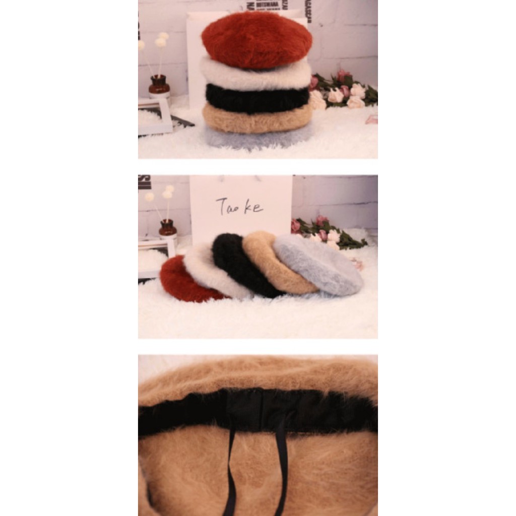 BEPL topi beret winter plush baret topi mangaka komikus tebal korea wo - Cokelat
