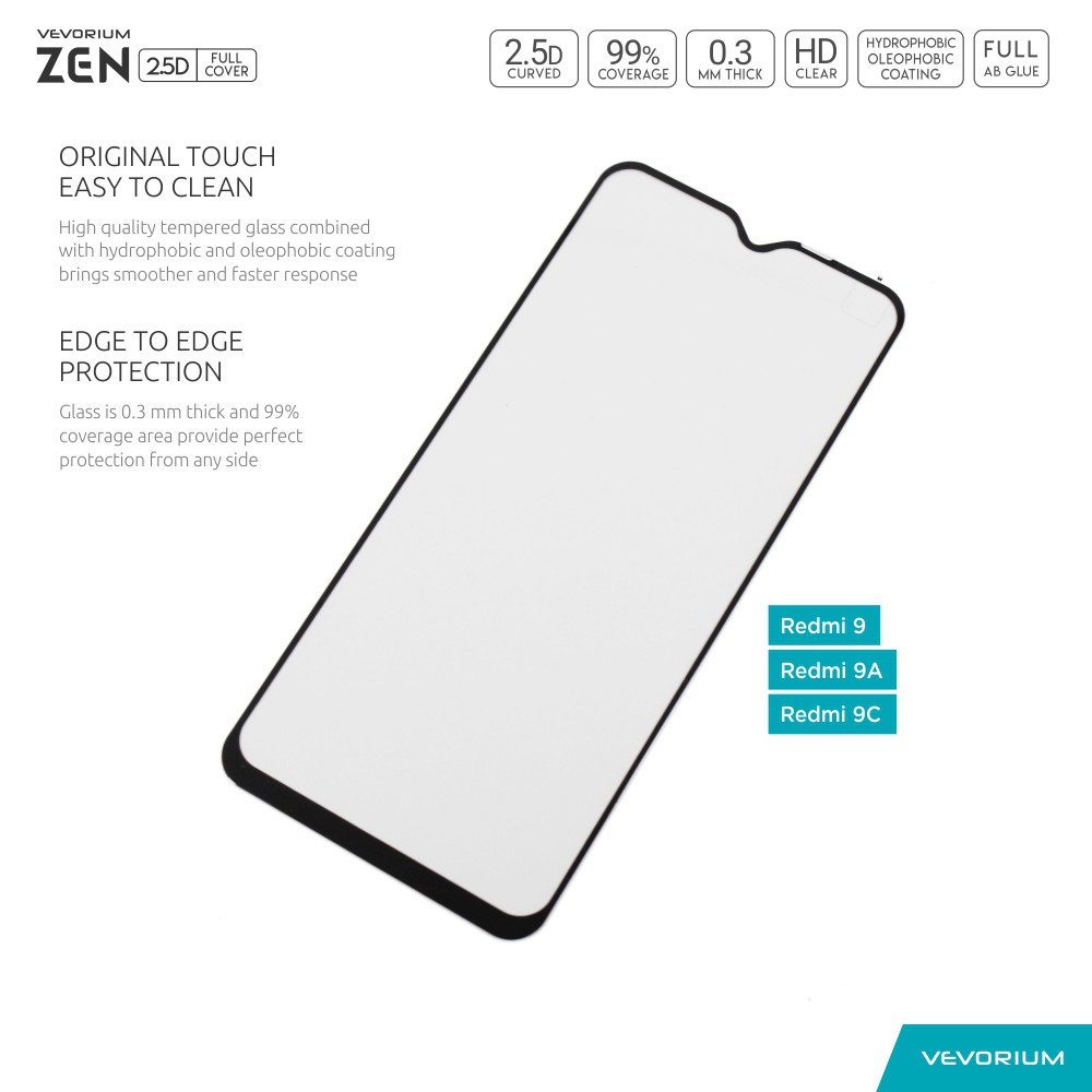 VEVORIUM ZEN 2.5D Xiaomi Redmi 9 9A 9C Full Cover Tempered Glass  Anti Gores Kaca Screen Guard