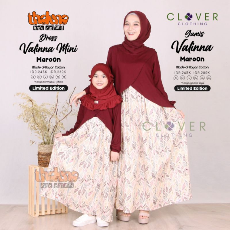 Gamis Couple Original Valinna by Clover Clothing|Dress Set Hijab|Dress Valinna Mini|Gamis Kondangan