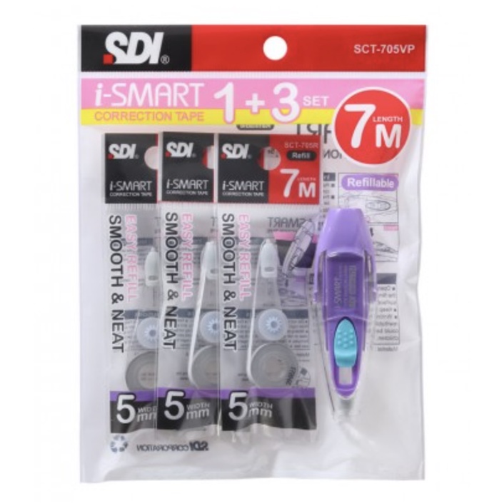 

CORRECTION TAPE VALUE PACK SCT-705VP i-SMART CORRECTION TAPE (1+3) PITA KOREKSI 21m TIPEX KERTAS BISA REFILL ISI ULANG MURAH GROSIR LUSIN MURAH