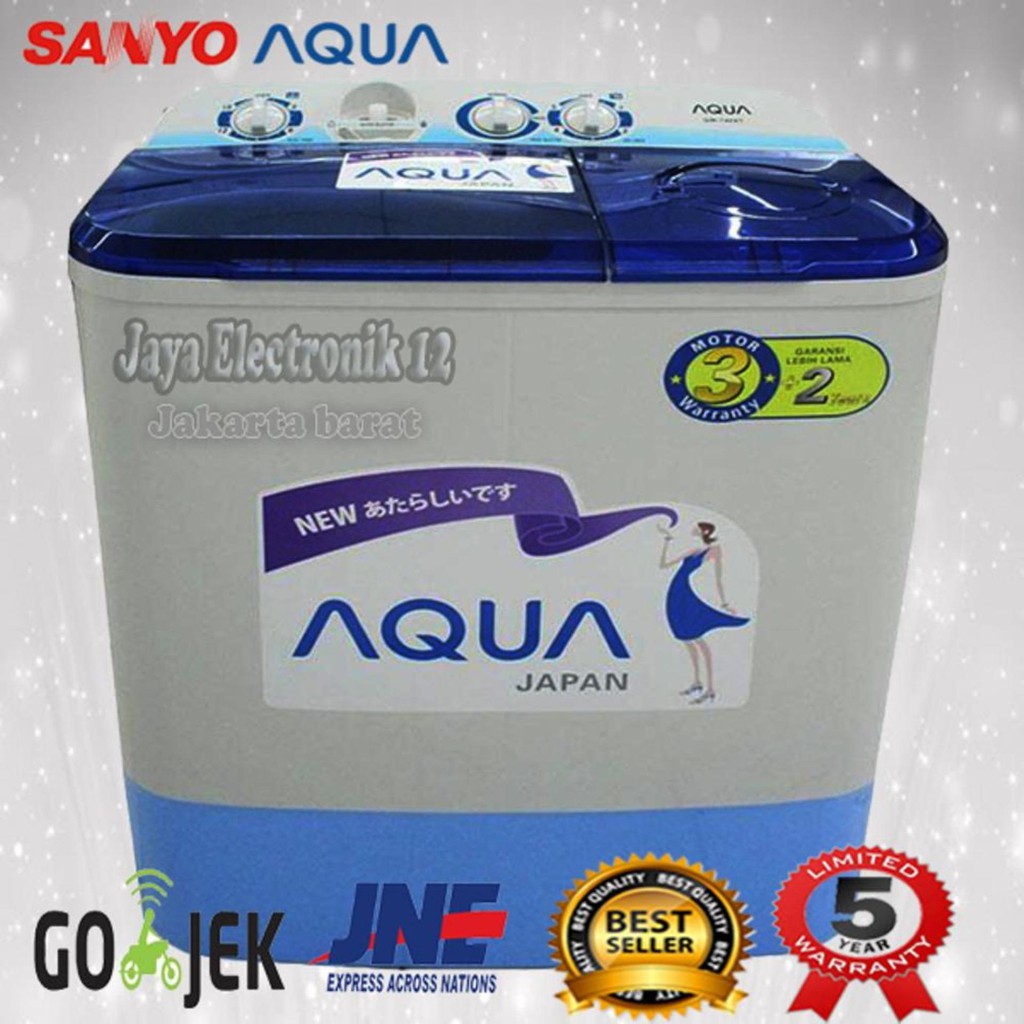 Mesin Cuci 2 tabung AQUA Sanyo AQW 755 XT Cuci dan Kering Low Watt Tutup Transparan 7 KG