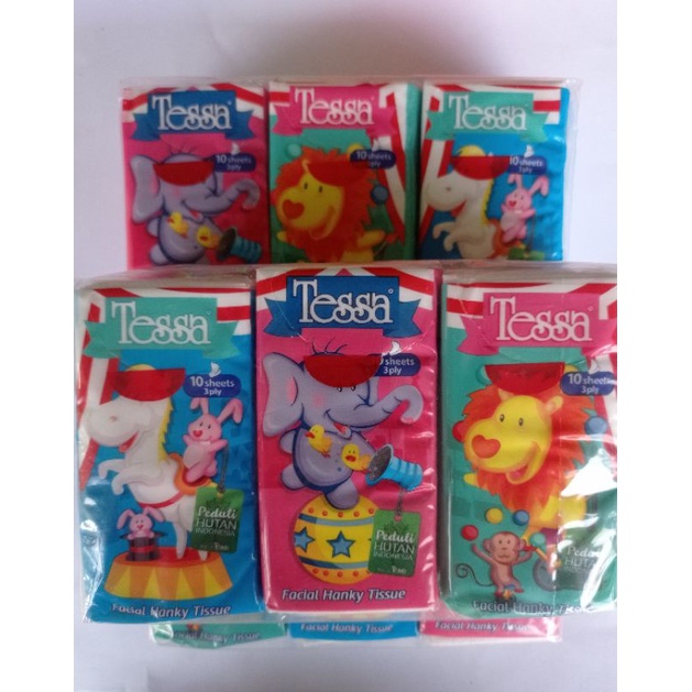 (6 Pack isi 10 Sheet)Tissue Tessa Facial 3 Ply Pocket Saku 1000an Wajah Lembut Handkerchief Tebal Murah Grosir