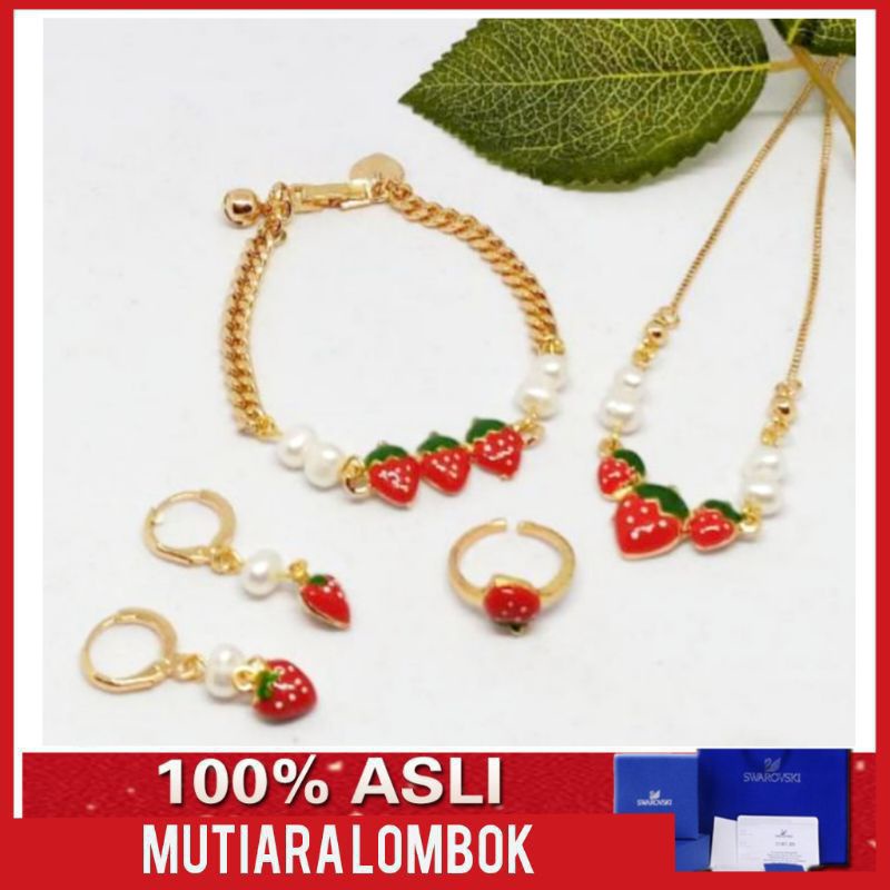 set perhiasan anak kalung gelang cincin anting mutiara air tawar asli lombok mutiara lombok asli
