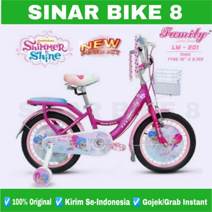 Sepeda Anak Perempuan FAMILY SHIMMER &amp; SHINE Ukuran 12 Inch dan 16 Inch Keranjang