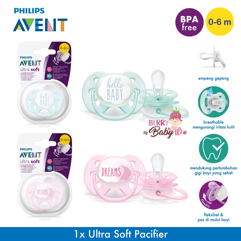 Philips Avent Soother Soft Single Pacifier Empeng Bayi 0-6m 6-18m Berry Mart