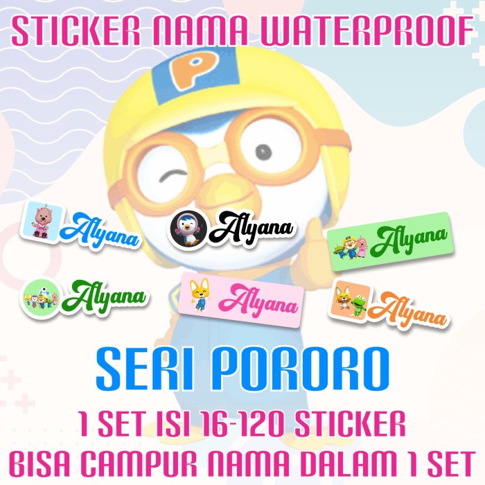 

[14-120 pcs] Sticker Nama Custom Waterproof Pororo
