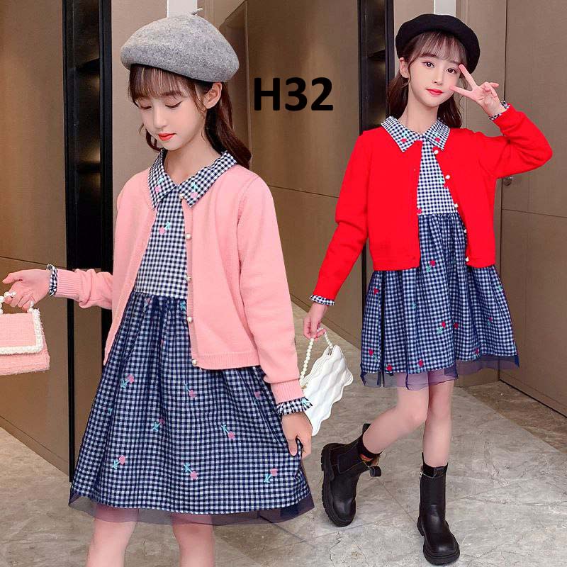 H32 Arumi Dress anak dan cardigan rajut anak perempuan cewek tanggung import dress katun anak peremp
