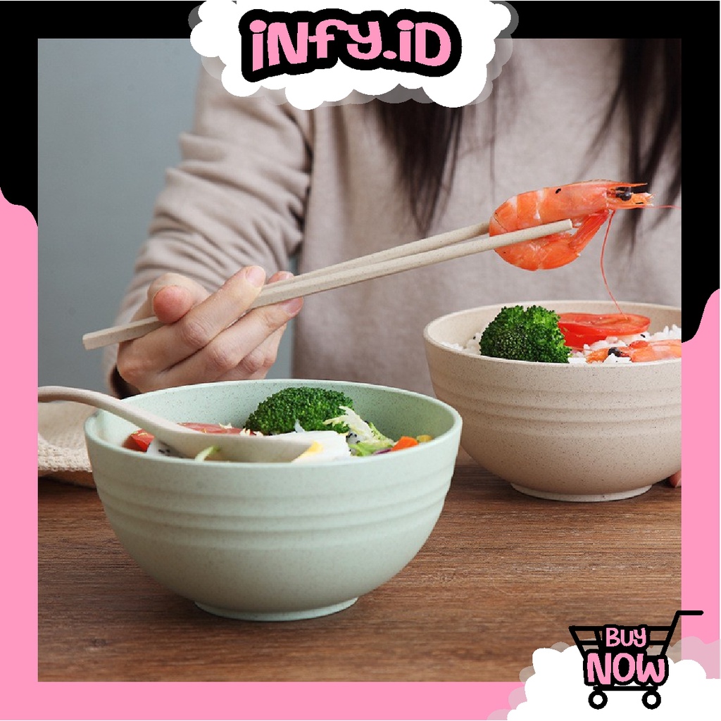 INFY - R654 Mangkok Wheat Straw Bowl | Mangkuk Plastik Microwave Warna Warni | Gandum kokoh | BPA Free