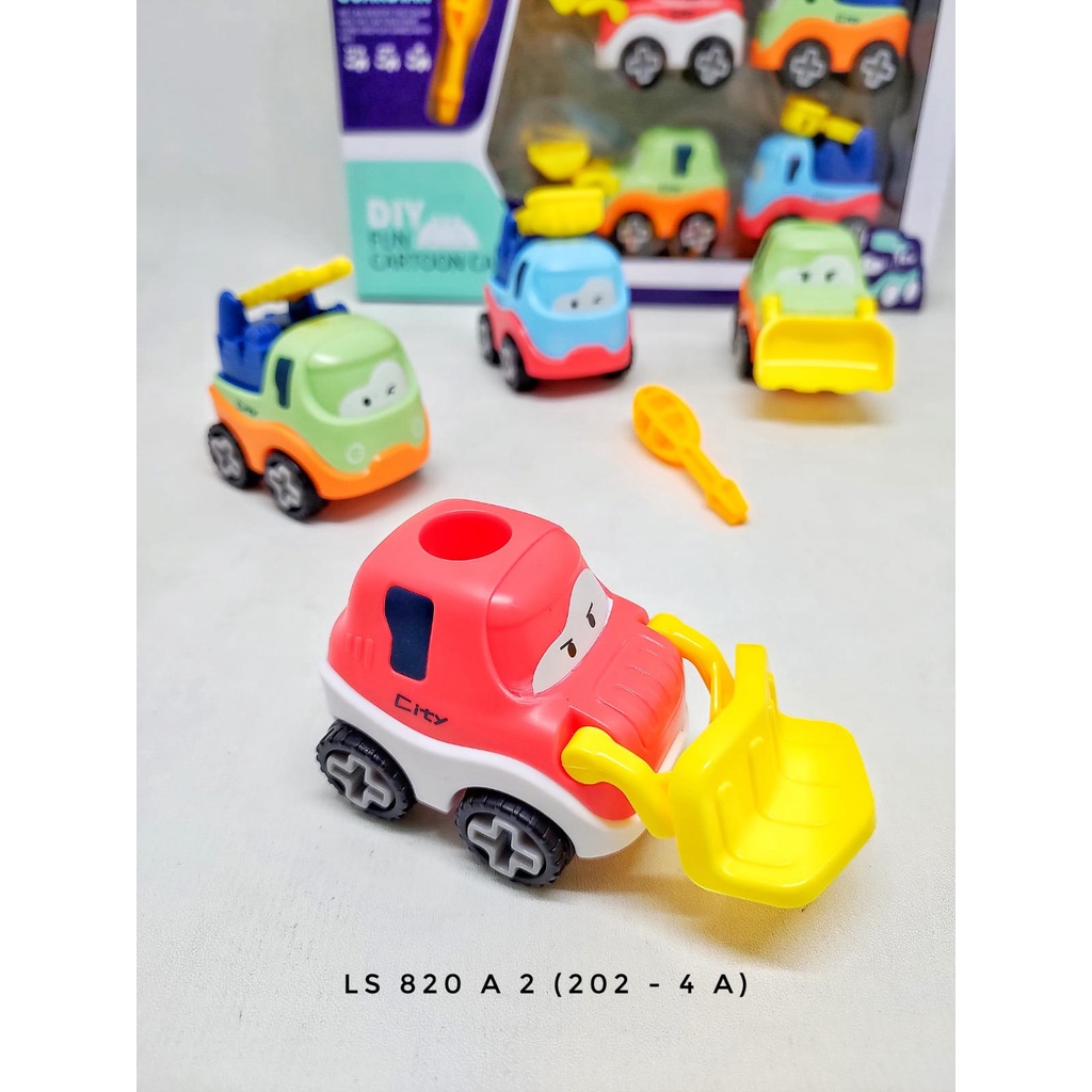 Mobil Mobilan DIY Truck Assemble City Guradian Fun Cartoon Car Truk Konstruksi Bongkar Pasang 4 Pcs