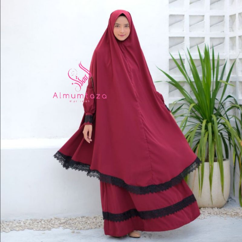 ( khimar + gamis + cadar) madina set woolpeach luxury - Almumtaza Muslimah