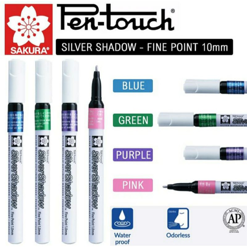 

Sakura Pen Touch Silver Shadow 1.0 mm Metallic Outlining Permanent Marker Opaque