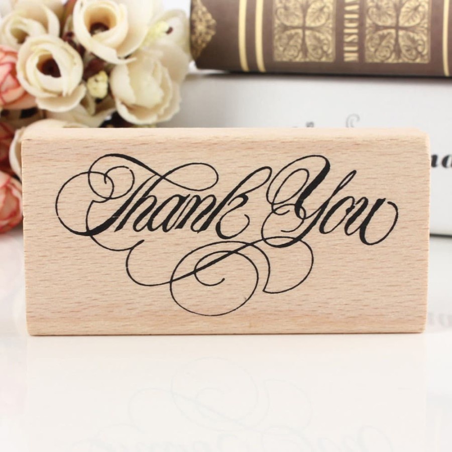 Wooden Rubber Stamp - Letter &quot;THANK YOU&quot; Rectangle