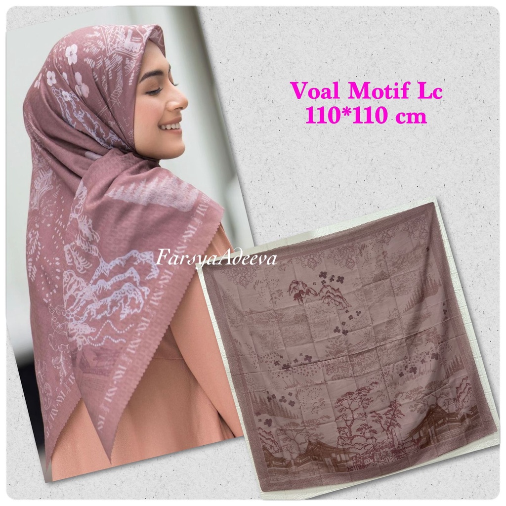 Kerudung segiempat motif terbaru segiempat motif deenay kw bahan voal grosir segiempat motif termurah Safa Hijab-TREE PEACH