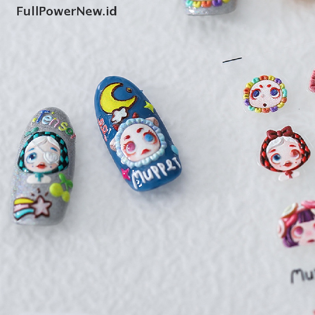 (Full) 1 Lembar / Set Stiker Kuku Motif Boneka Puppet / Tangan Aksen Emboss Untuk Nail Art / Manicure