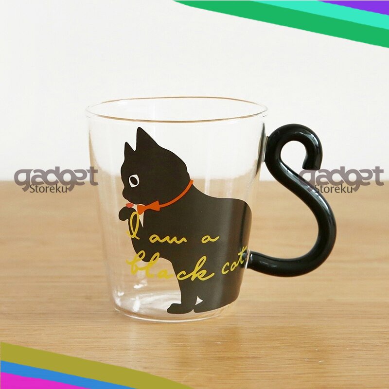 Cangkir Kopi Unik Kucing Glass Coffee Mug Tail Cute Cat Handle 250ml