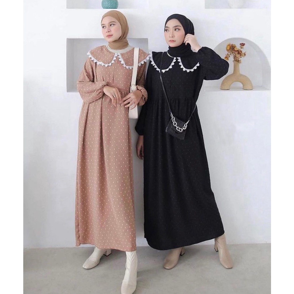 Akila Midi Dress Muslim Korea Crincle Dress Wanita Pesta Kondangan Lengan Panjang