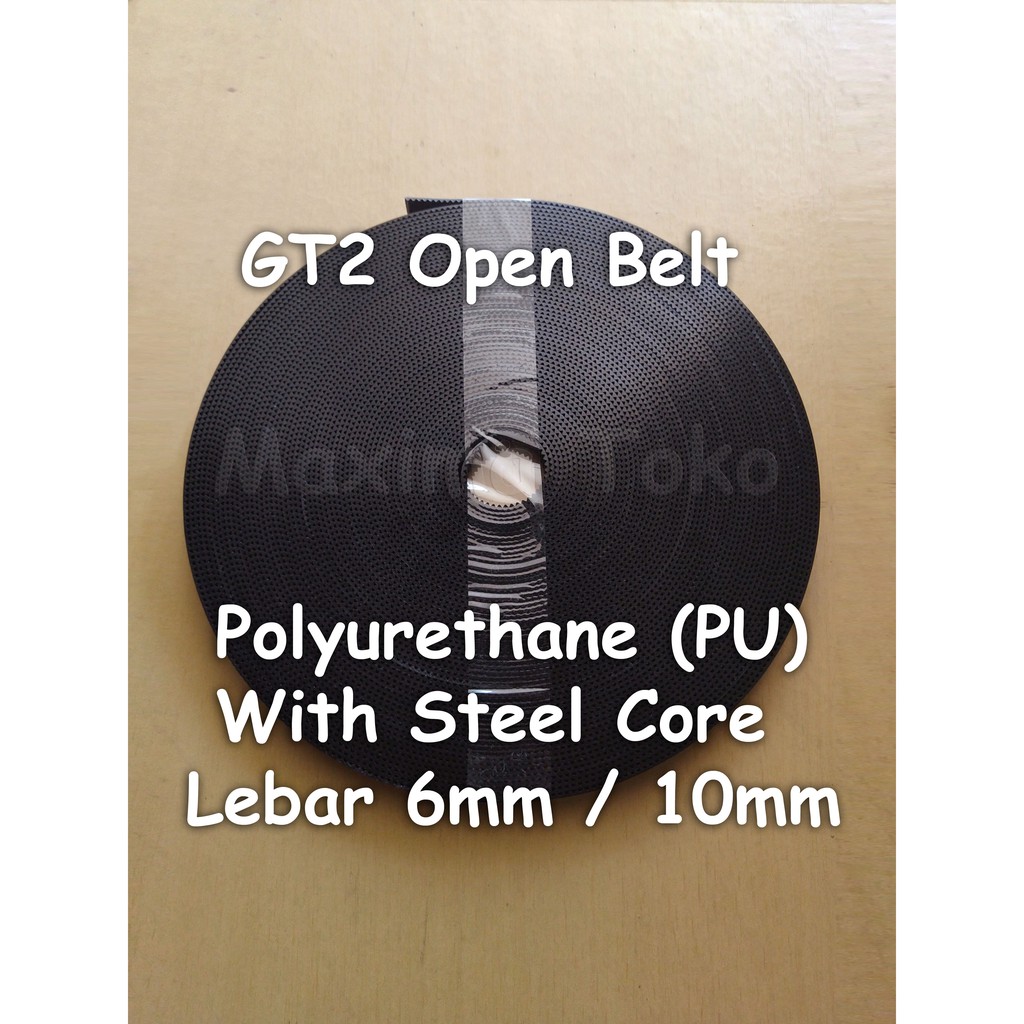 GT2 Timing Belt Open Loop PU Polyurethane Steel Core Lebar 6mm 10mm Pitch 2mm 2GT Black Per Meter