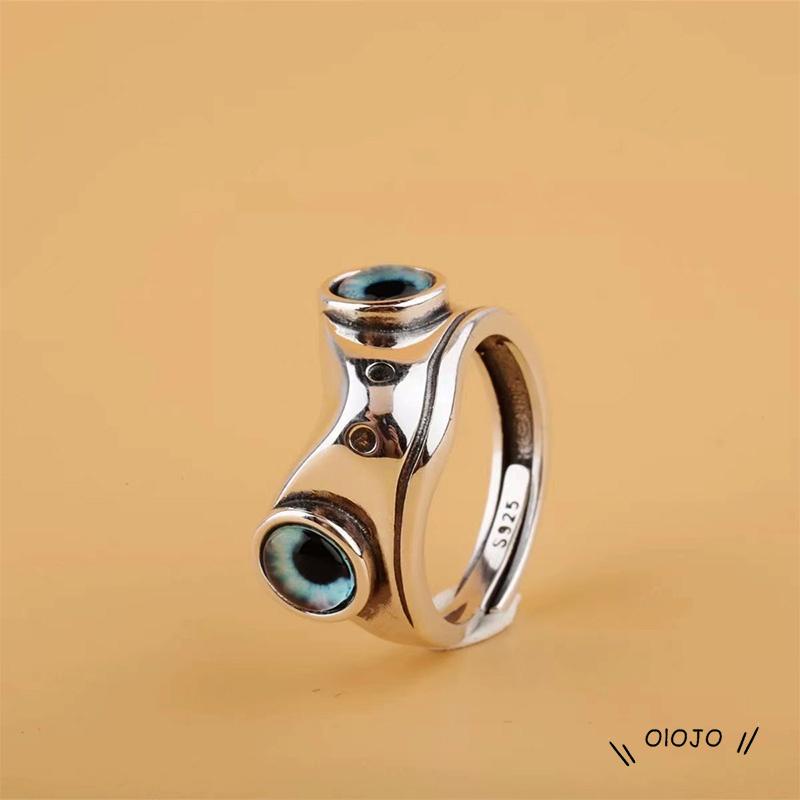 Cincin Model Mata Iblis Katak Biru Tiga Dimensi Terbuka Untuk Pria Dan Wanita ol2