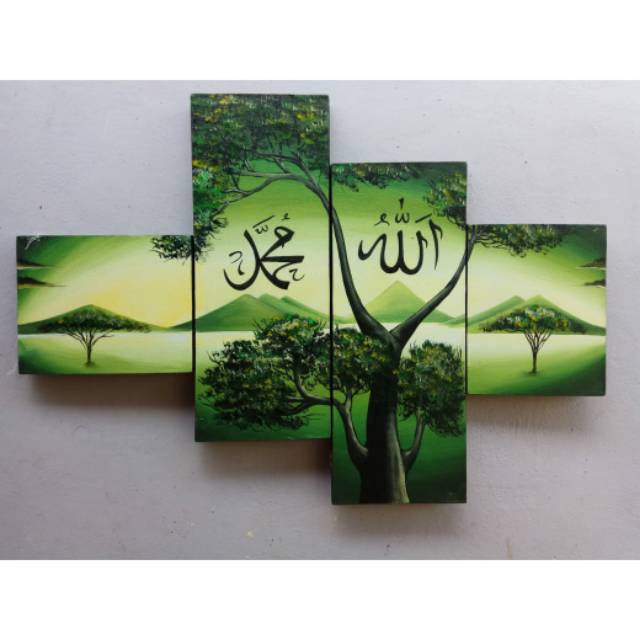 Lukisan kaligrafi pemandangan alam nuansa hijau