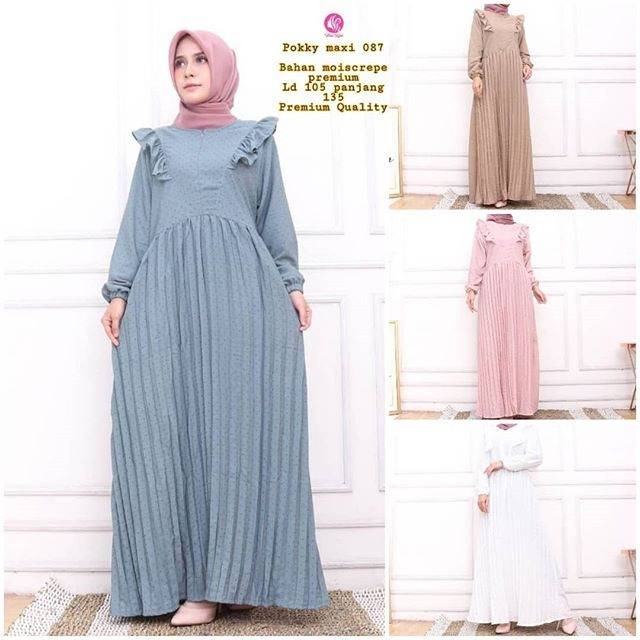 Pokky Maxi Dress Moscrepe Polkadot Plisket