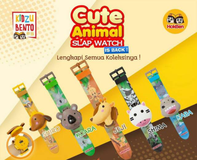 Kidzu Bento Hokben Toys Cute Animal Slap Watch - Mainan / Hadiah Jam Tangan Anak Hoka Hoka Bento