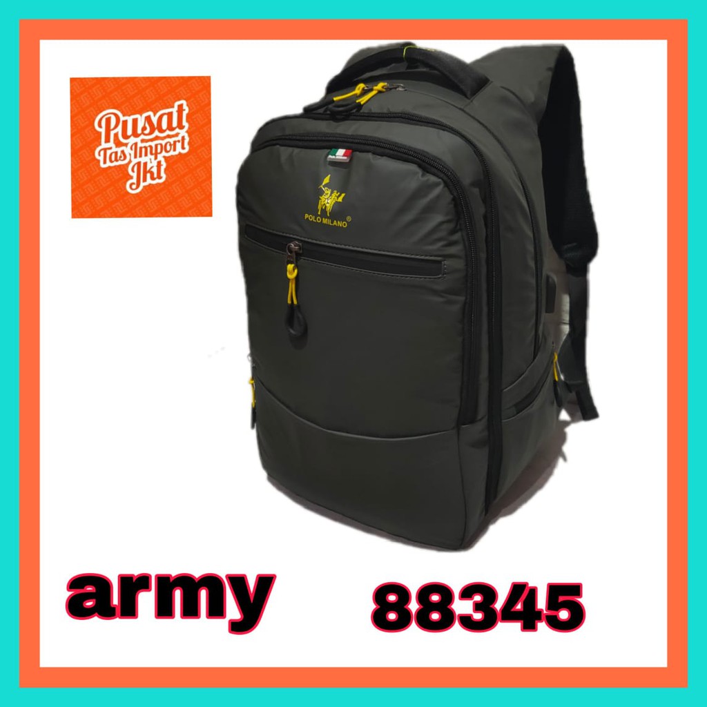TAS RANSEL PRIA / LAKI POLO MILANO 88345 - Tas RANSEL CASUAL KEKINIAN Tas ANTI AIR USB IMPORT