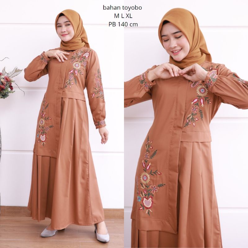 Gamis/Dress Bahan toyobo motif bunga bordir asli