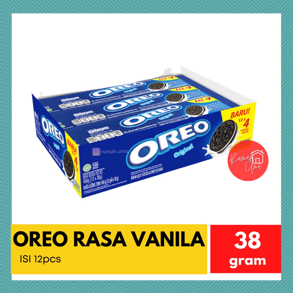 

Camilan Cemilan Snack Biskuit Coklat Oreo Lup Cookies Cream Vanilla 38gx12