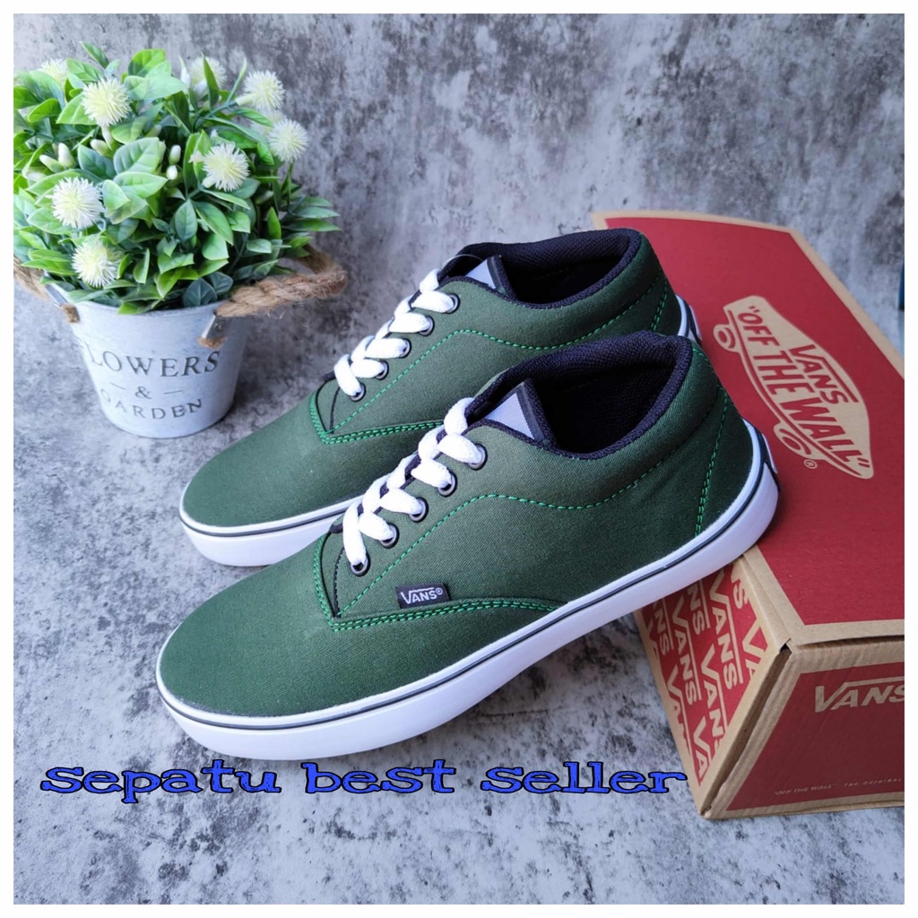 Sepatu Sekolah Vans Era Authentic California hijau army Pria Wanita