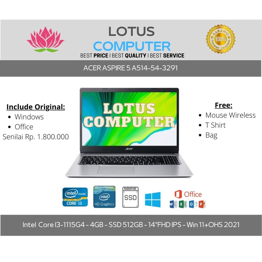 ACER Aspire 5 A514-54-3291/I3-1115G4/4GB/512GB/14"FHD/Win 11/Silver