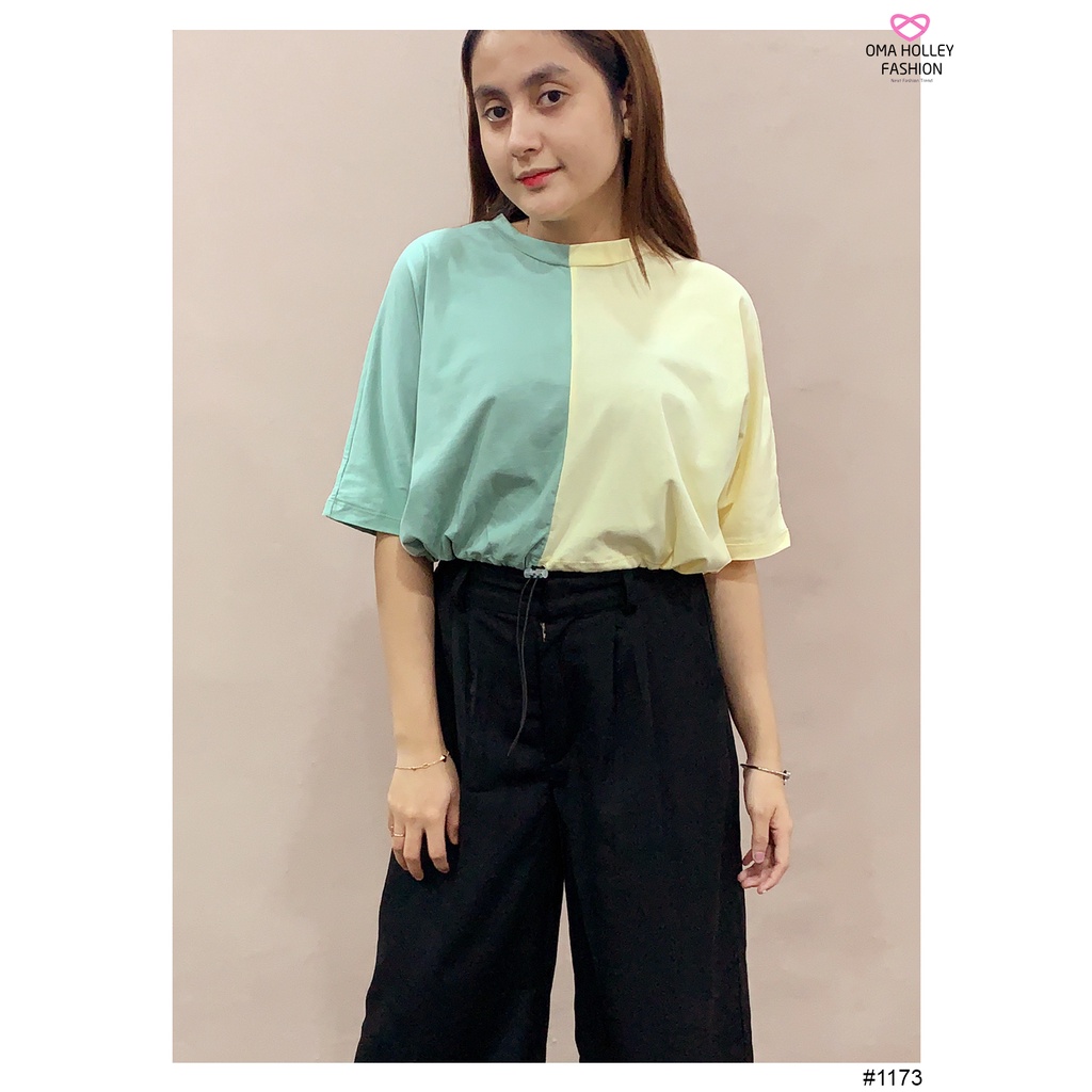 (COD) OH Fashion Beliya Top Crop Tali Serut Combination #1173