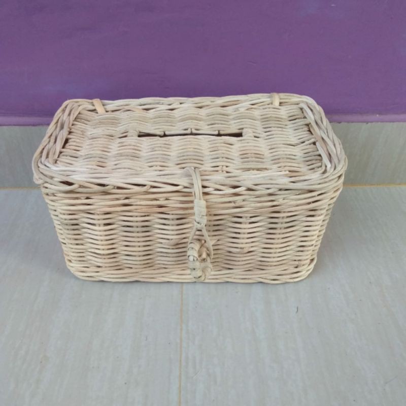 Keranjang tisu rotan kotak persegi penyimpanan 24x14x10 cm