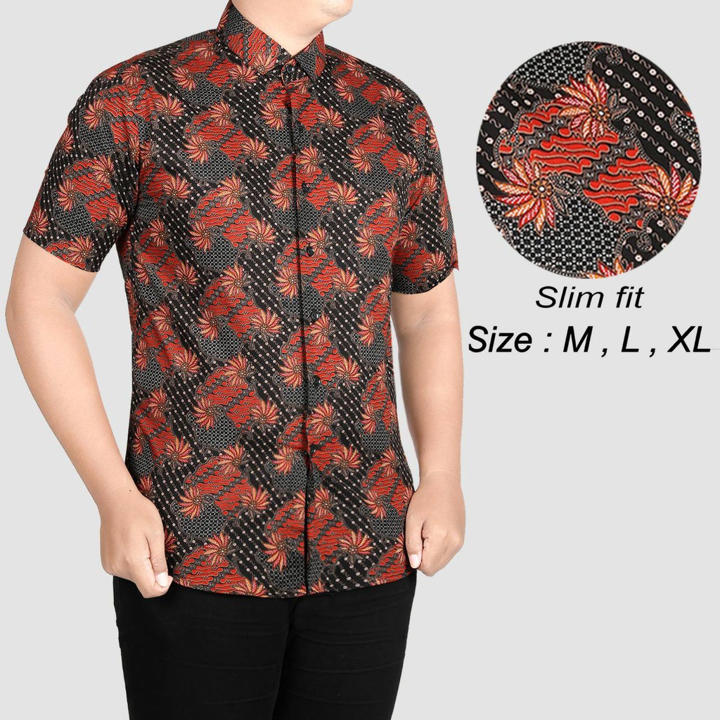 BATIK SOLO - BAJU BATIK PRIA - KEMEJA BATIK SLIM FIT - HEM PRIA - LENGAN PENDEK