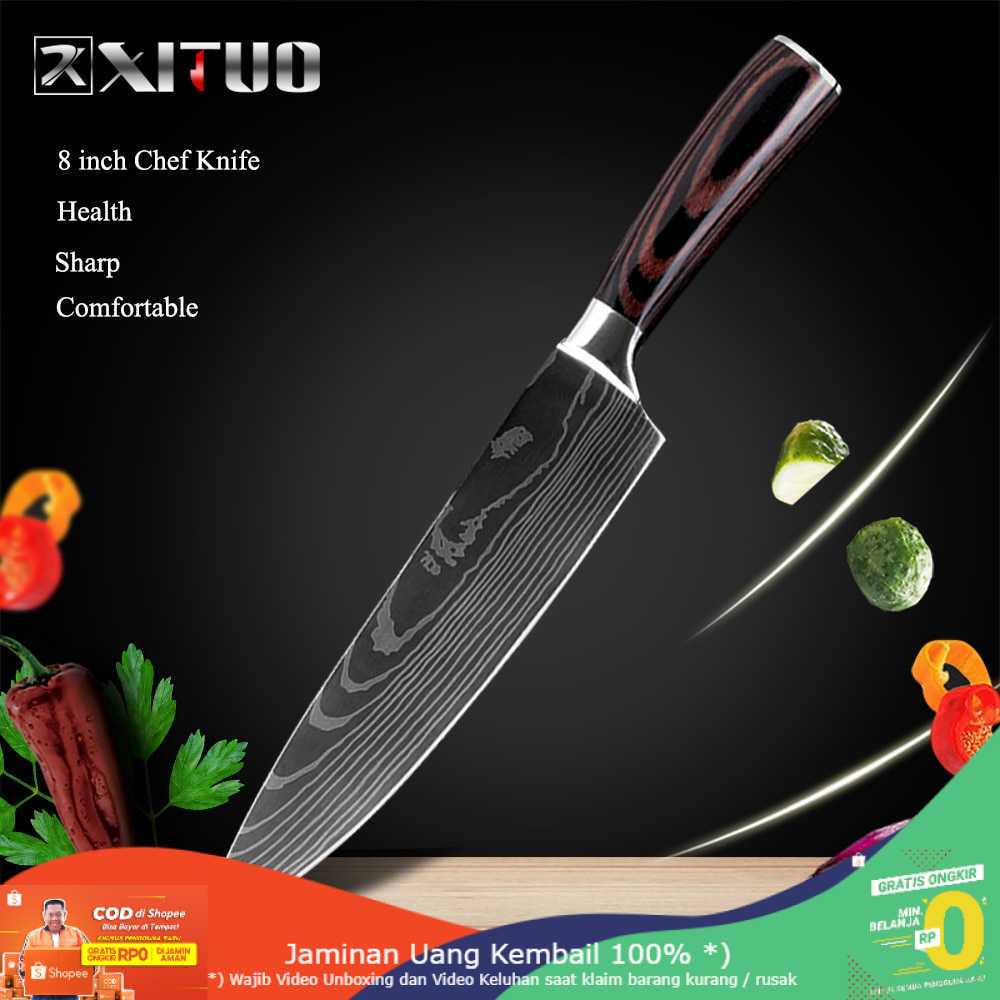 (BISA COD) RVOSTR  Pisau Dapur Chef Damascus Pattern