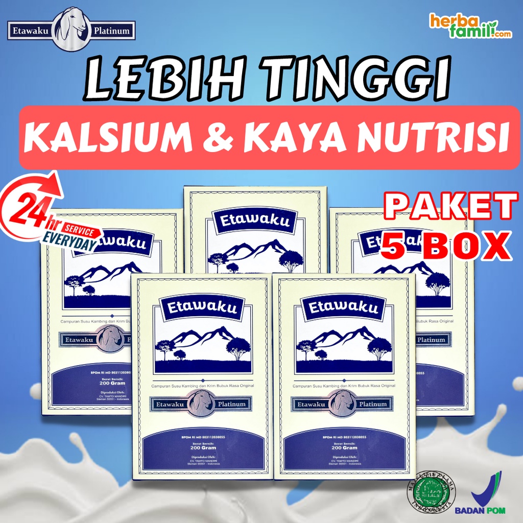 

Etawaku Platinum PAKET 5 BOX Krimer Bubuk Susu Kambing Provit Etawa Bebas Pengawet Rendah Gula Tingkatkan Imunitas Daya Tahan Tubuh Cegah Tulang Keropos Asi Booster Solusi Masalah Pernapasan Pernafasan Asma Bronkhitis Bronkitis Sesak Napas Isi 200gr sendi