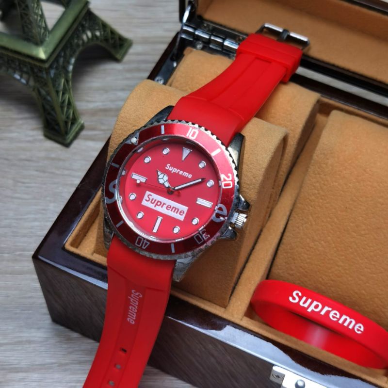 Jam Tangan Pria Supreme 2701 Super Premium Bahan Rubber - Free Gelang Box Batre Cadangan Original