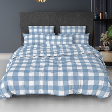 Cuci Gudang BEDCOVER only  180x200/160X200 motif aesthetic kotak hitam/abu/putih/biru bahan katun halus