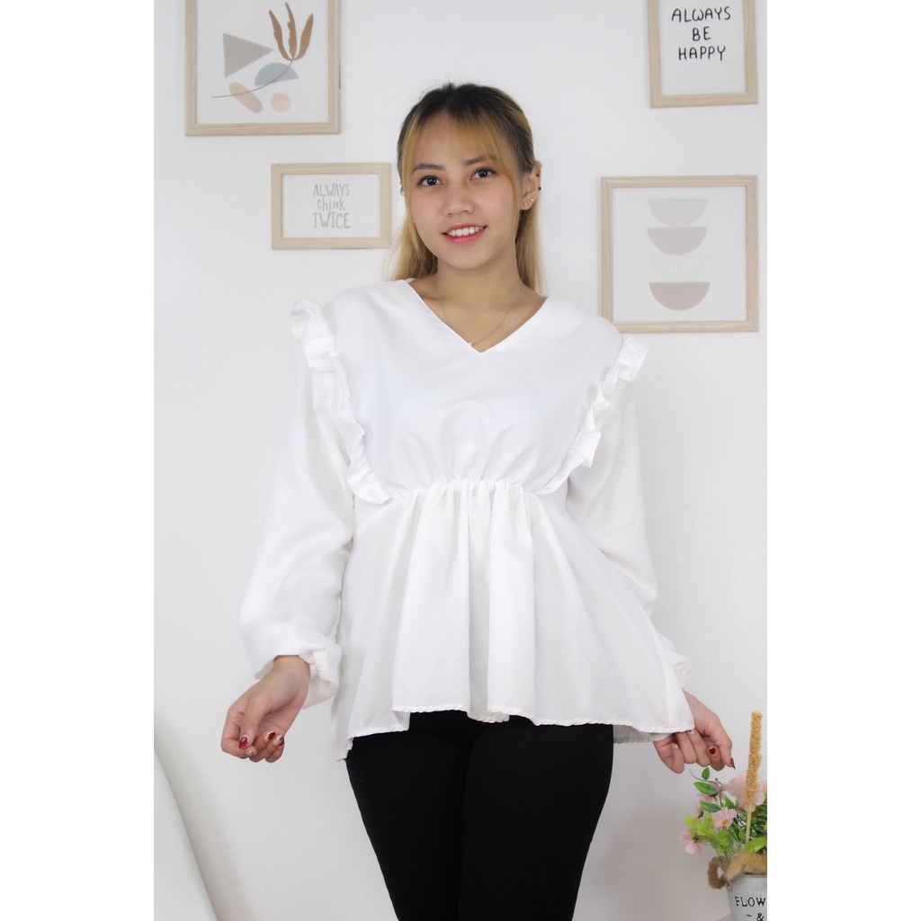 BEFAST - ZRX OOTD Wanita Blouse JIHYO / Elsa Blouse / Blouse Wanita Unik / Blouse Polos Keluaran Terbaru / Blouse Formal / Blouse Tangan Karet / Blosue Terlaris