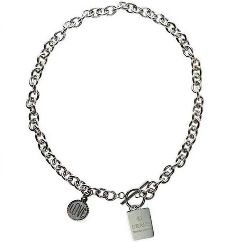 Harajuku gaya gelap hiphop Putaran stainless steel huruf kalung kombinasi titanium steel pria dan wa