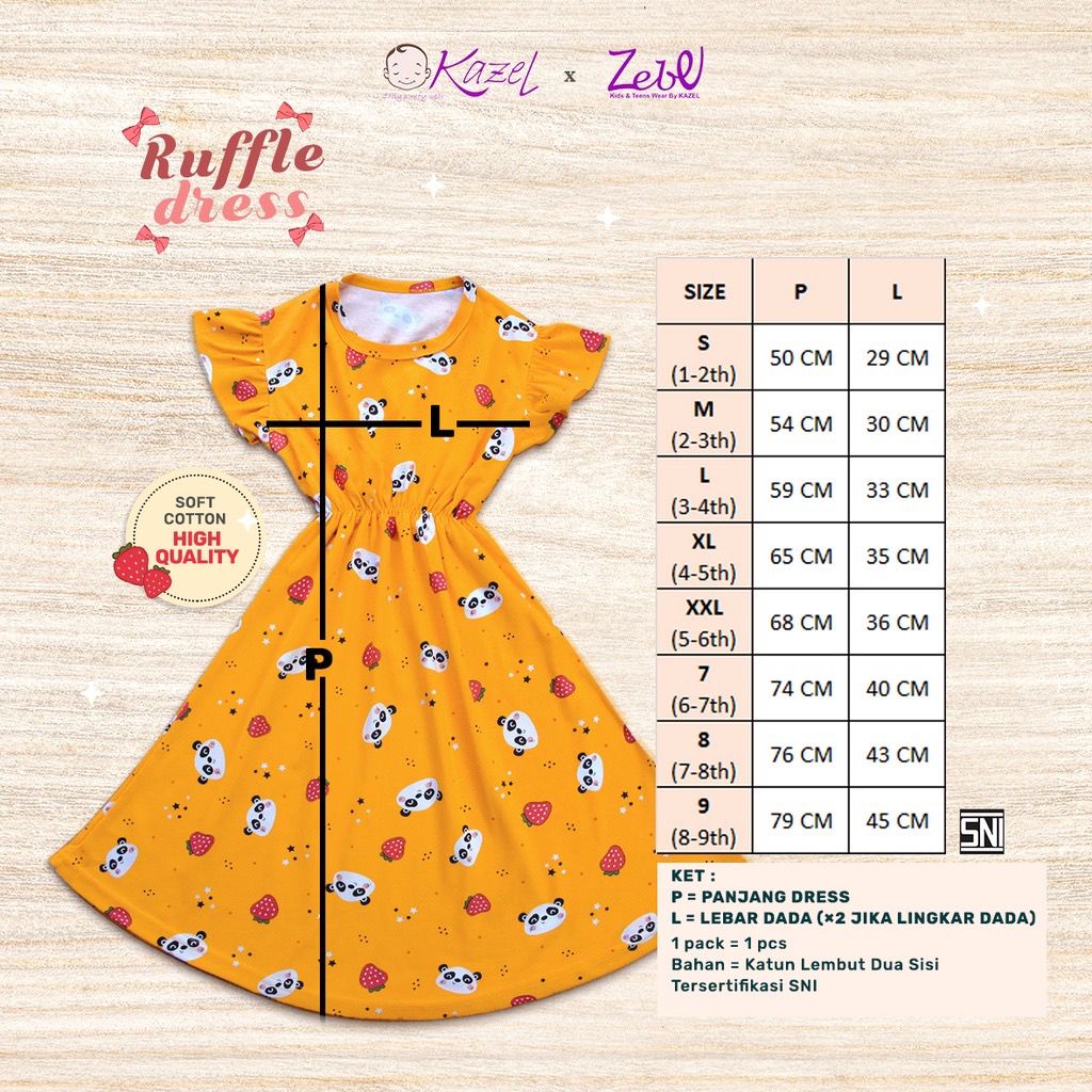 Kazel  x Zebe Ruffle Dress Motif - Dress Anak