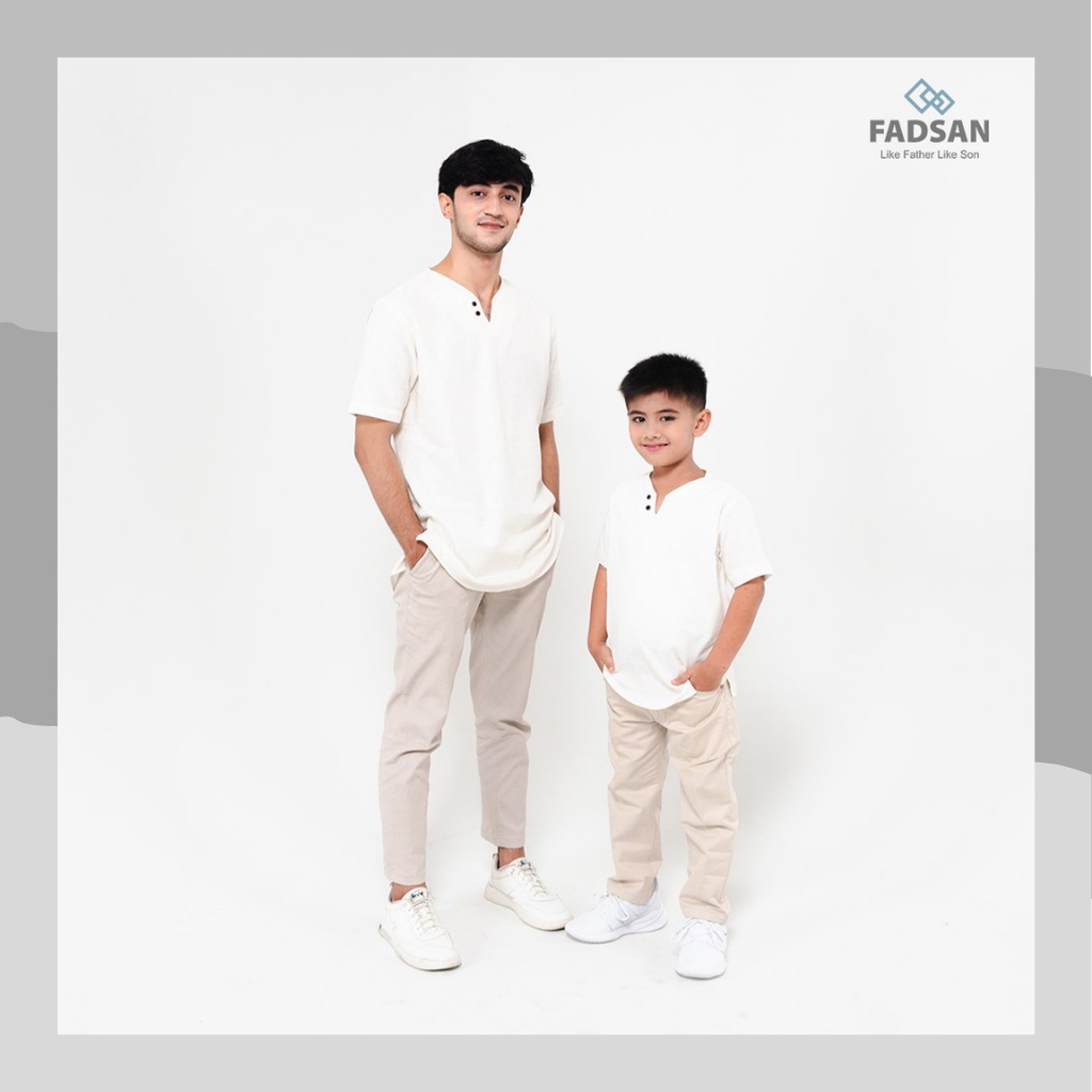 FADSAN BAJU KOKO COUPLE AYAH ANAK LAKI LAKI LENGAN PENDEK WARNA PUTIH MONO SERIES