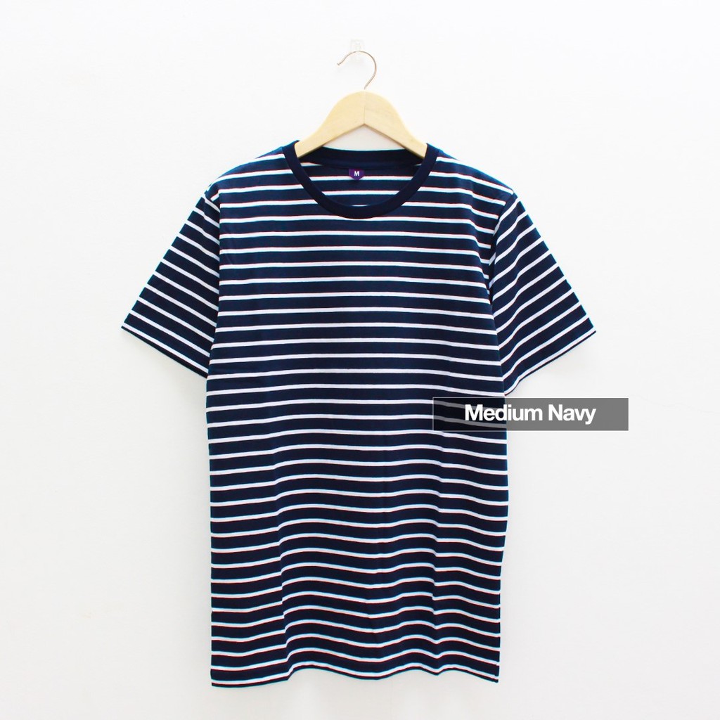  Kaos  Polos Seri Stripe Garis  garis  Warna Medium Navy 