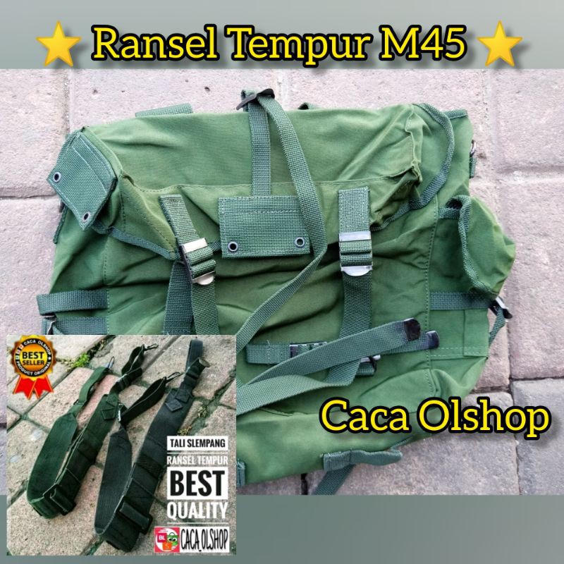 Ransel Tempur [ +Tali Slempang ] M45 Anti Air Original Hijau TNI Hitam Brimob