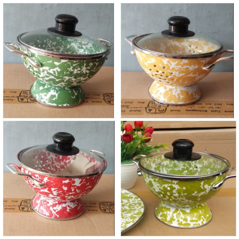 Tempat Nasi Blirik 16cm Tutup Kaca Enamel
