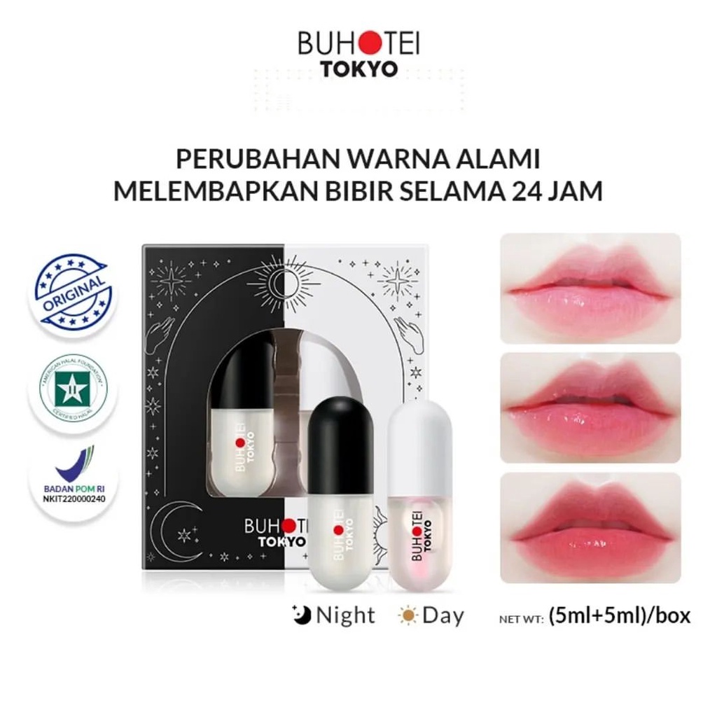 BUHOTEI Day & Night Lip Serum Set - Lip Oil Gloss - Vitamin Bibir