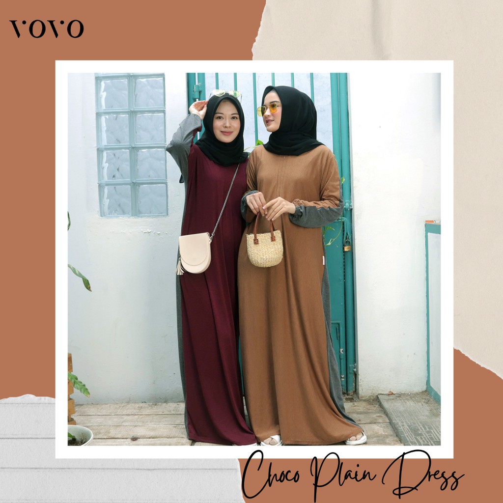 DRESS KAOS POLOS CHOCO PLAIN VOVO - Gamis Wanita Remaja Bumil Busui Original Terbaru Premium 2021