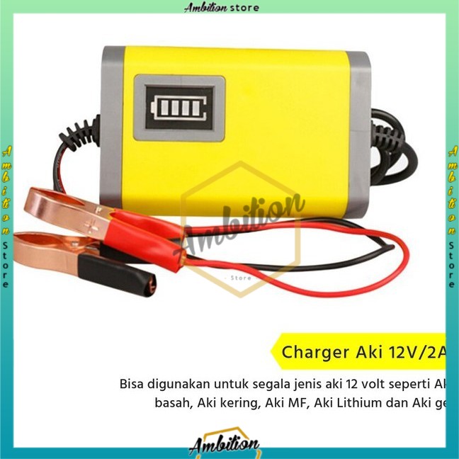 Alat Cas Aki /Car Truck Motorcycle Battery Charger 12V 2A [BISA COD] Varian Hijau / Kuning