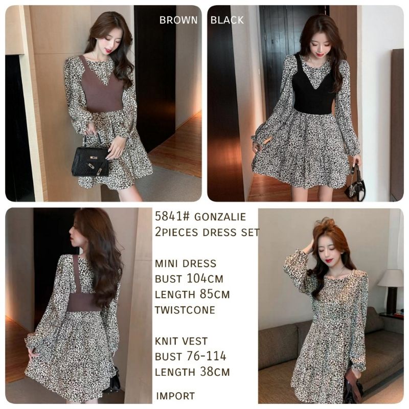 MDLV 5841 GONZALIE SET 2PCS DRESS &amp; VEST DRESS ROMPI RAJUT DRESS KOREA DRESS WANITA FASHION IMPORT