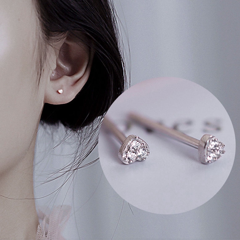 Anting Cute Zircon Crystal Heart Earrings Stud Simple Mini Silver Shining Earring Women Ear Jewelry Accessories Sexy Girl Jewelry